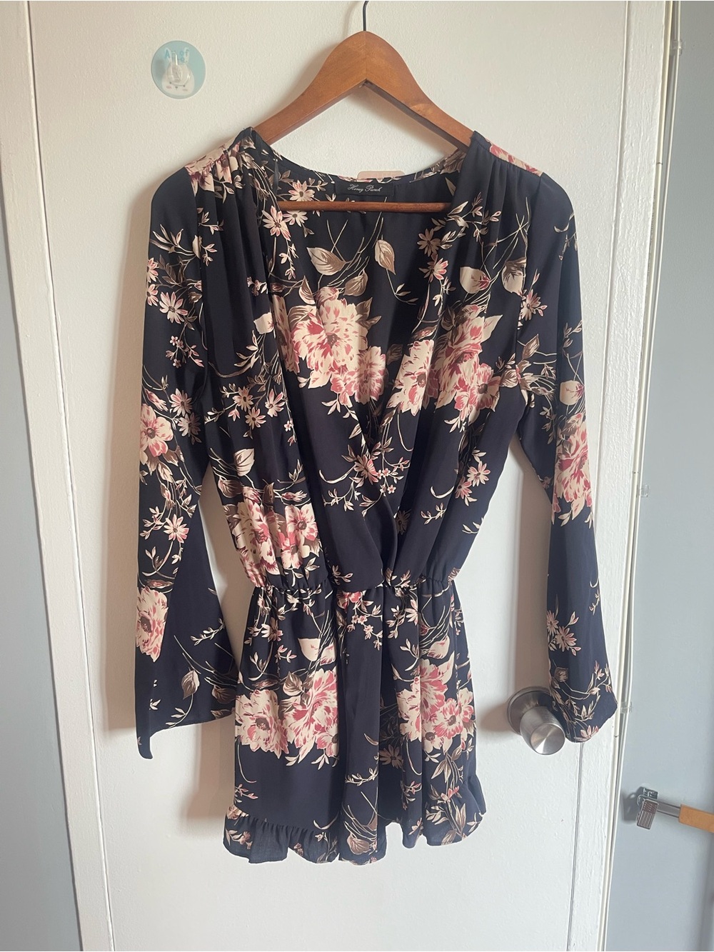 New Black Floral Romper Long Sleeves Size M Great Quality and very well made